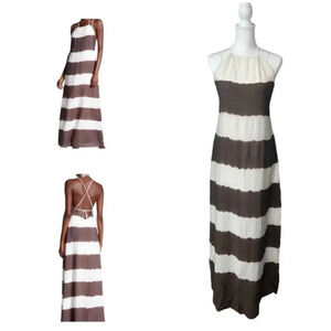 Bailey/44 Galabeya Maxi Cross back Dress White & Brown Sz Small